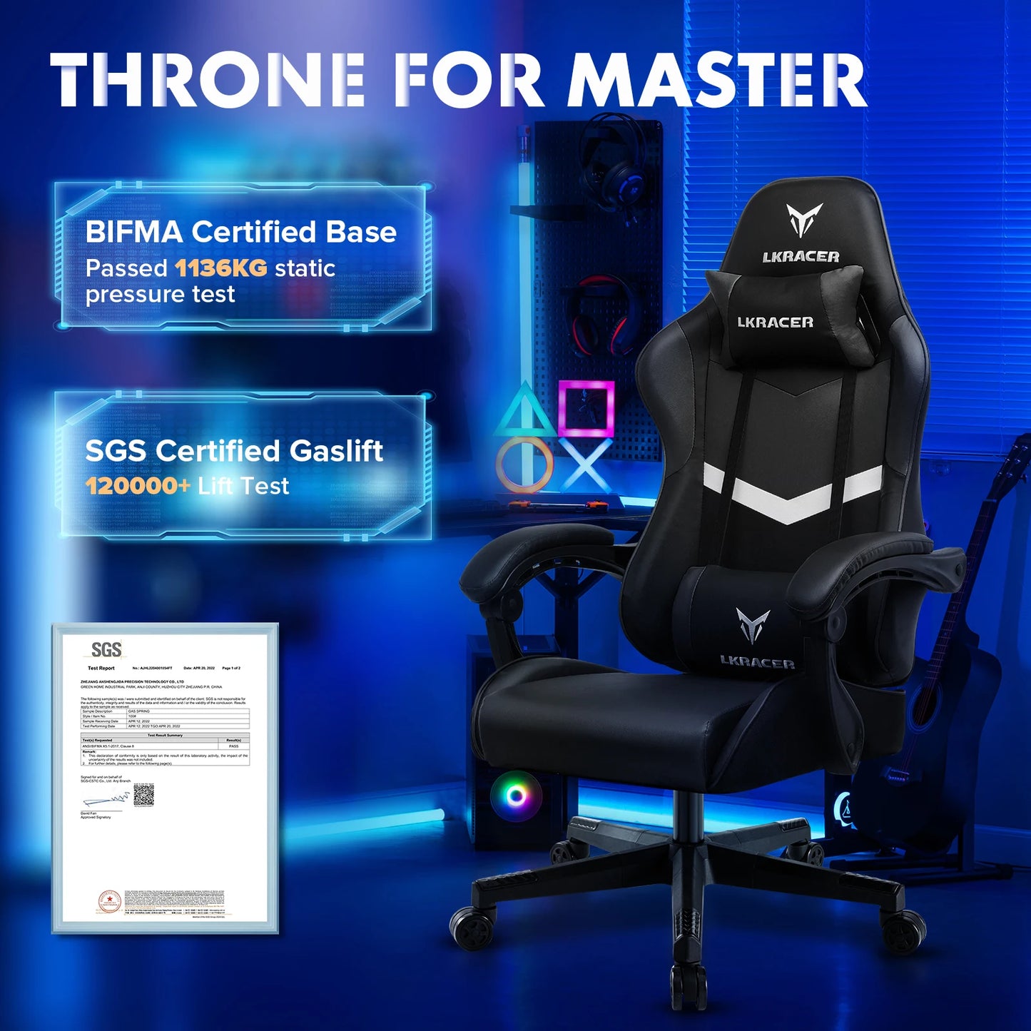 LUCKRACER Massage Gaming Chair with Lumbar Support