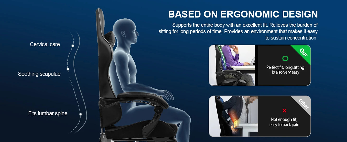 LUCKRACER Massage Gaming Chair with Lumbar Support