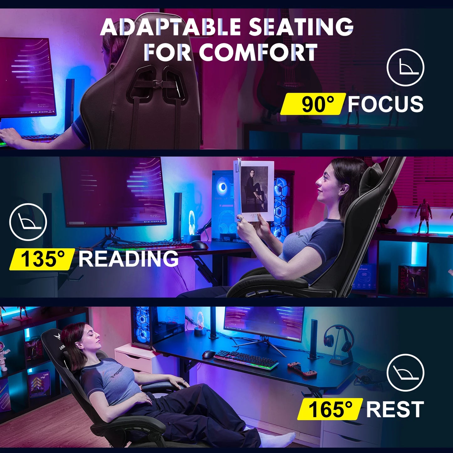 LUCKRACER Massage Gaming Chair with Lumbar Support