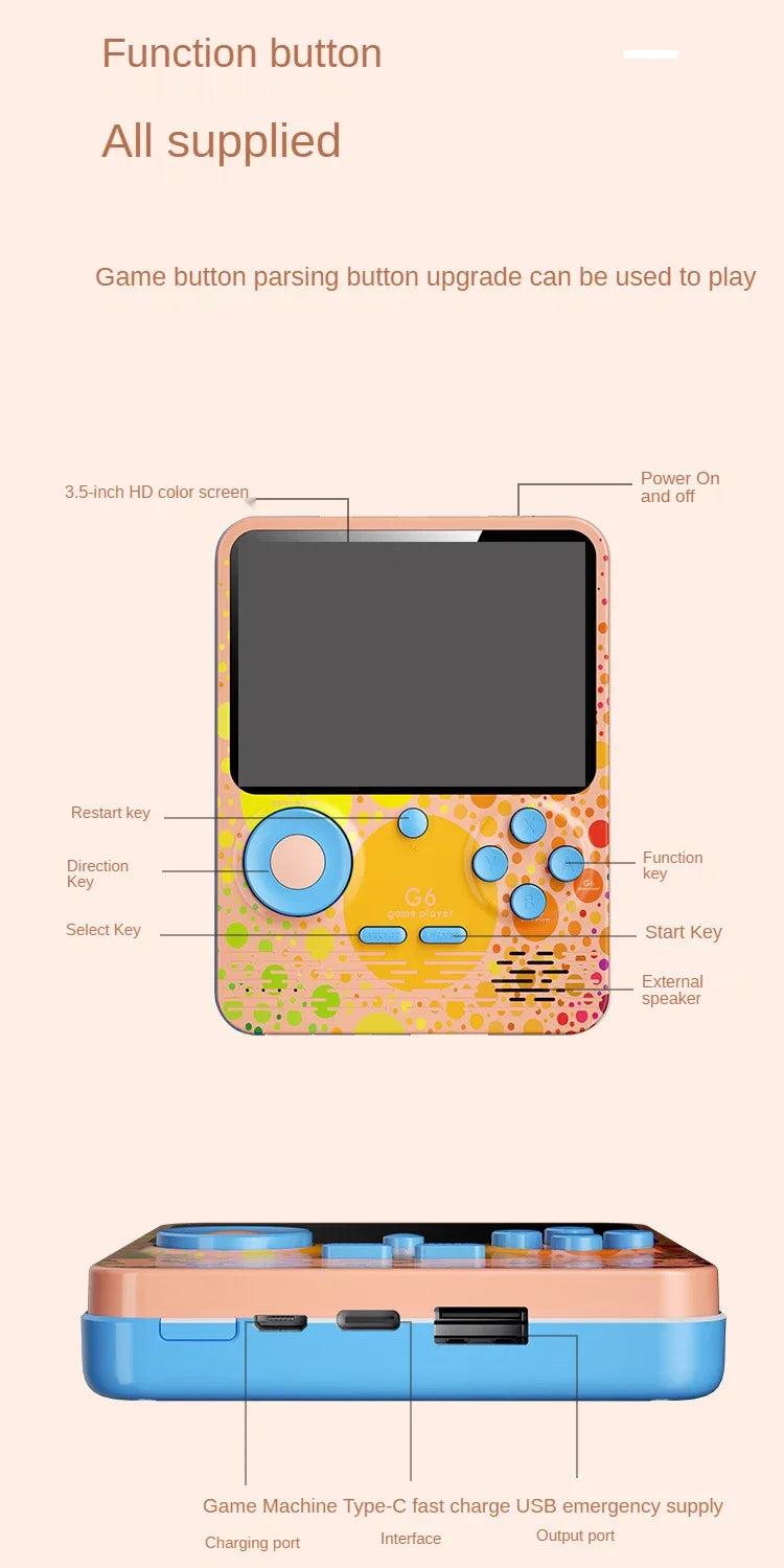 G6 Handheld Game Console – 3.5" Screen, 2-Player Support, Perfect Kids Gift